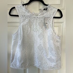 J.Crew NWT, Floral Eyelet Lace Sleeveless Blouse – White, Size S